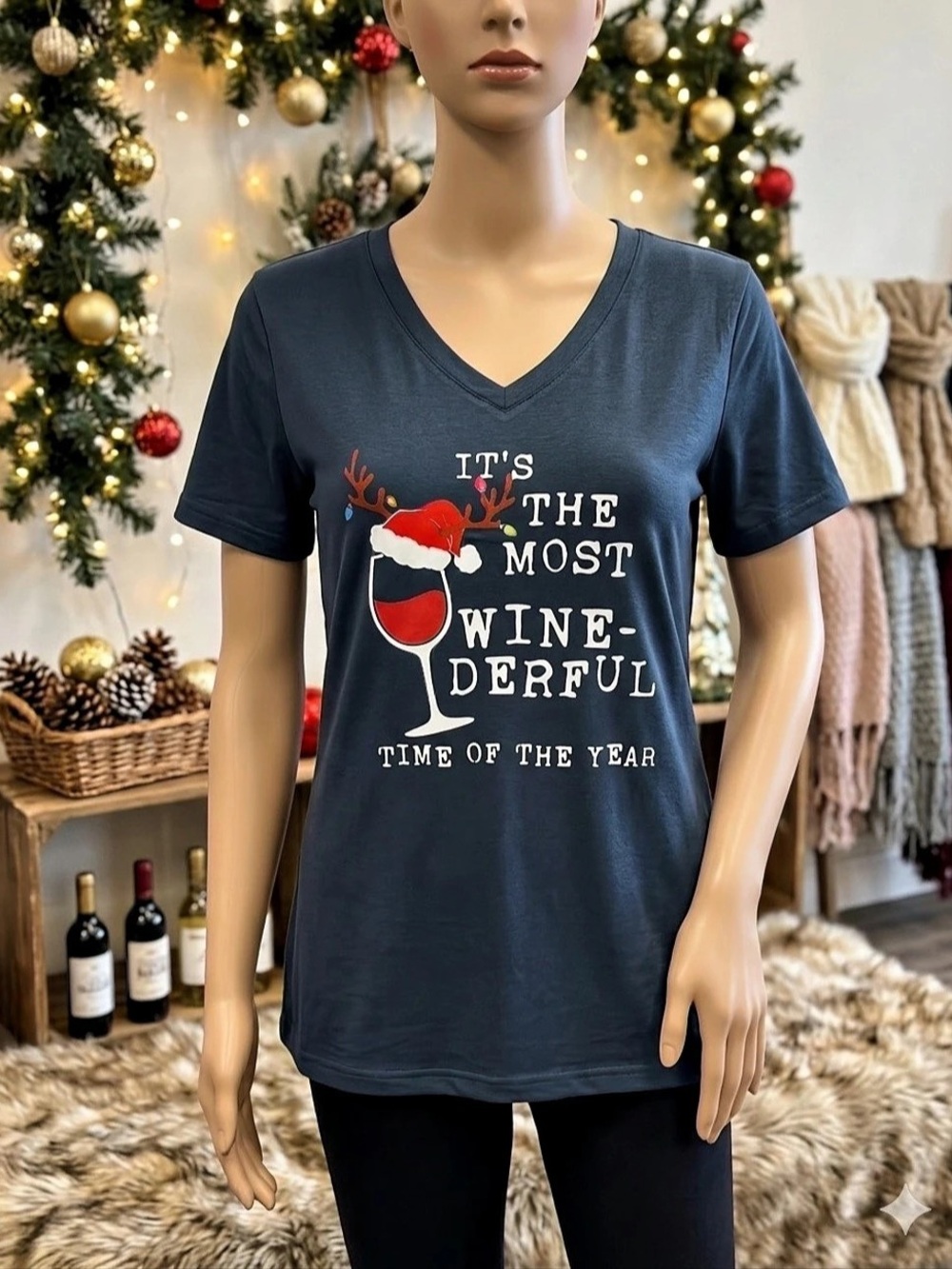V-Neck Graphic Tee “Most Wine-derful Time Of The Year” - Large